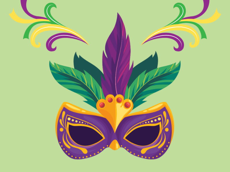 En farverig maske med fjer